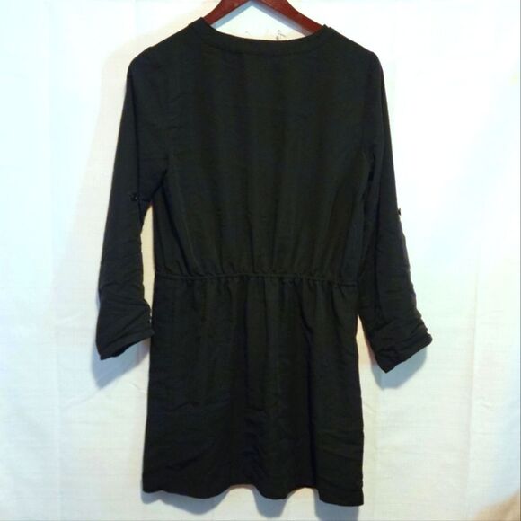 Max Studio Black Roll Tab Sleeve Drawstring Blouson Dress Size Small - Picture 2 of 10